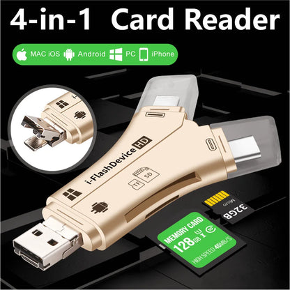 4in1 Card Reader usb-C Micro USB MicroSD Adapter for Android ipad/iphone 7 8 X plus 6s5s Macbook OTG TF SD Cardreader Y Reader