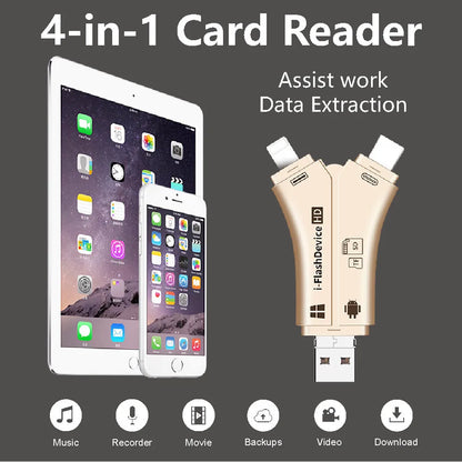 4in1 Card Reader usb-C Micro USB MicroSD Adapter for Android ipad/iphone 7 8 X plus 6s5s Macbook OTG TF SD Cardreader Y Reader